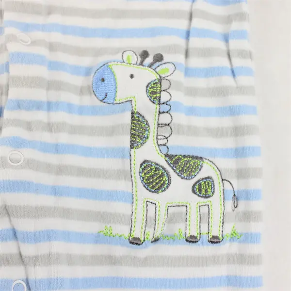 Set of 2 Little Me Baby 9M Blue Striped Footed Bodysuits w/Embroidered Animals