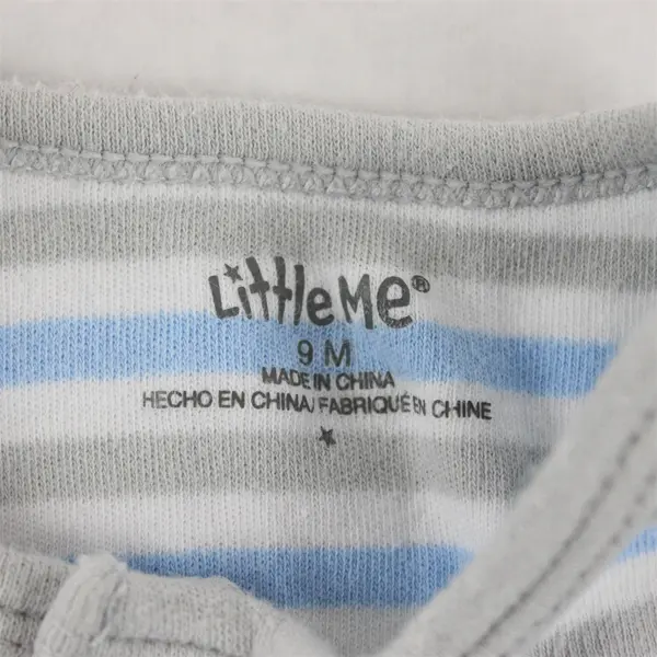 Set of 2 Little Me Baby 9M Blue Striped Footed Bodysuits w/Embroidered Animals