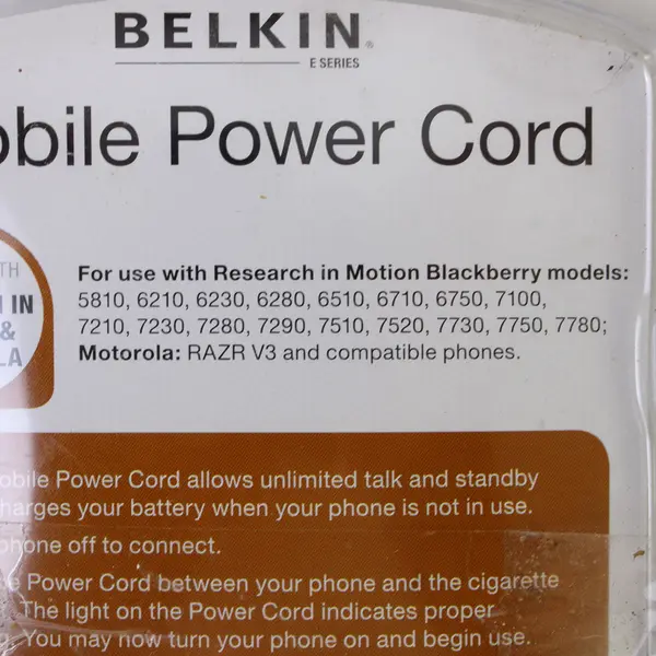 Belkin Mobile Power Cord for RIM & Motorola Charger Cable