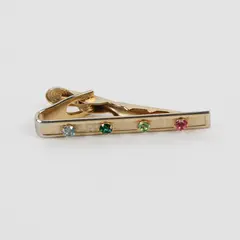 Vtg Jewelmont 1/20 12K GF Tie Bar Clasp w/ 4 Multicolor Rhinestones Set Into Bar