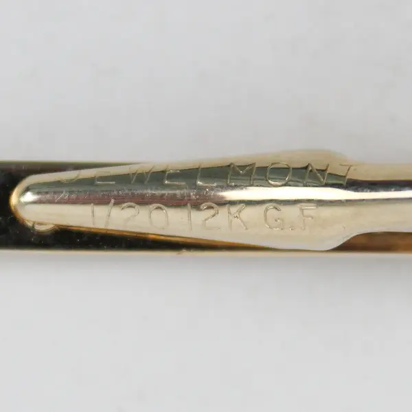 Vtg Jewelmont 1/20 12K GF Tie Bar Clasp w/ 4 Multicolor Rhinestones Set Into Bar