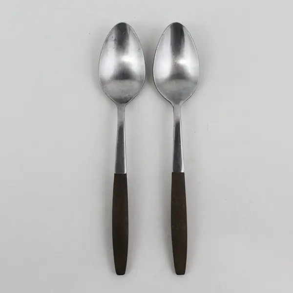 2 Interpur Royal Elegance Pattern SS Rosewood Handle Teaspoons 6.5" Rare Item