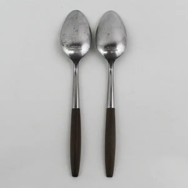 2 Interpur Royal Elegance Pattern SS Rosewood Handle Teaspoons 6.5" Rare Item