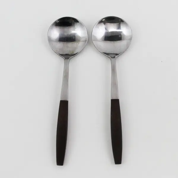 2 Interpur Royal Elegance Pattern SS Rosewood Handle Sugar Spoons 6" Rare HTF