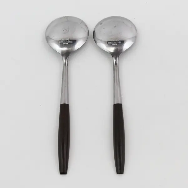 2 Interpur Royal Elegance Pattern SS Rosewood Handle Sugar Spoons 6" Rare HTF