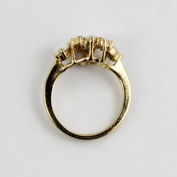 Gold Tone Opal And Rhinestone Cocktail Ring Size 6.75