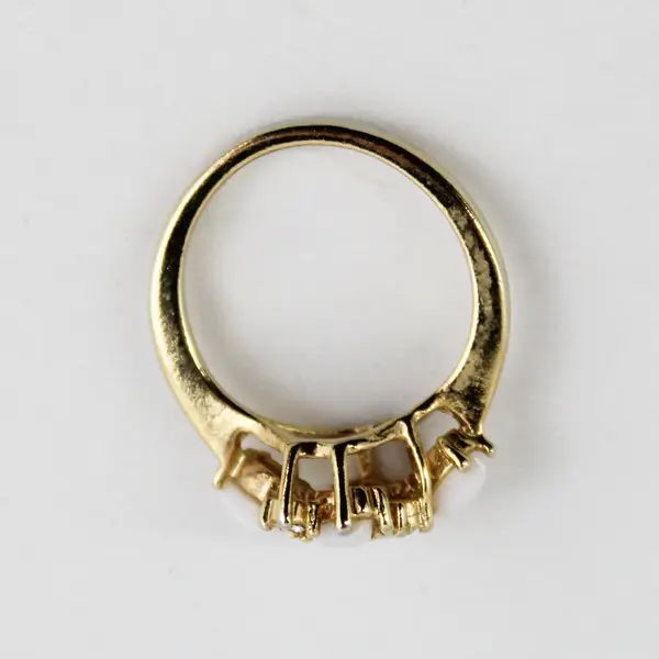 Gold Tone Opal And Rhinestone Cocktail Ring Size 6.75