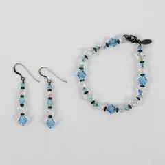Vintage Set - Blue Faceted Crystal Beaded Bracelet with Matching Earrings