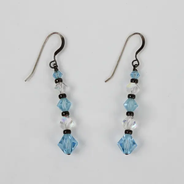 Vintage Set - Blue Faceted Crystal Beaded Bracelet with Matching Earrings