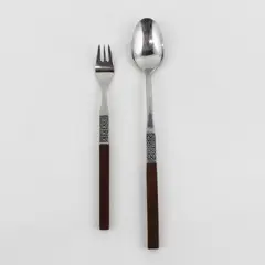 2 Unique Northland Oneida Anticipation SS Wood Handle Cocktail Fork Tea Spoon