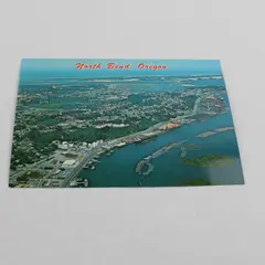 Vintage North Bend Oregon Birds Eye Aerial View Color Postcard Coos Bay Port