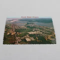 Vintage North Bend Oregon Birds Eye Aerial View Color Postcard Coos Bay Town