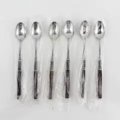 6 Oneida Anticipation Pattern SS W/Wood Handle Iced Tea Spoons 7.5" New HTF