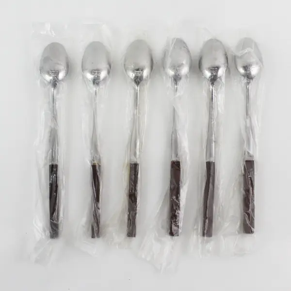 6 Oneida Anticipation Pattern SS W/Wood Handle Iced Tea Spoons 7.5" New HTF