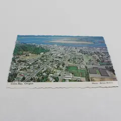 Vintage Coos Bay Oregon Birds Eye Aerial View Color Postcard 1976