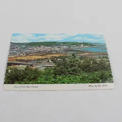Vintage City Of Coos Bay Oregon Birds Eye Aerial View Color Postcard 
