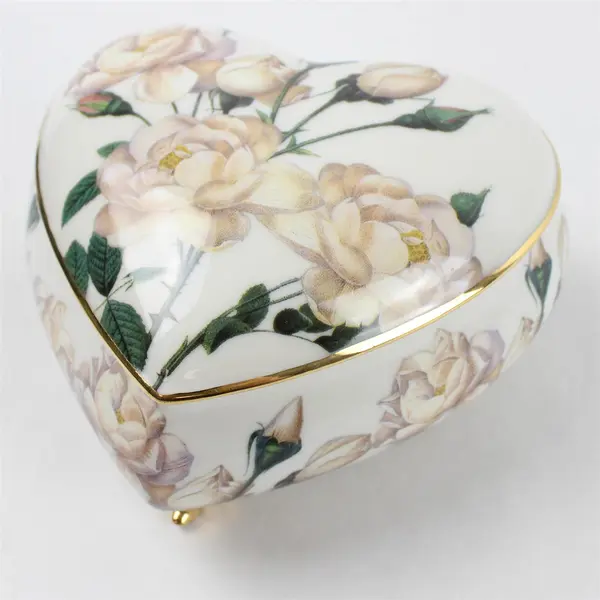 Smithsonian Collection by Goebel Heart-Shaped Musical Trinket Box White Rose