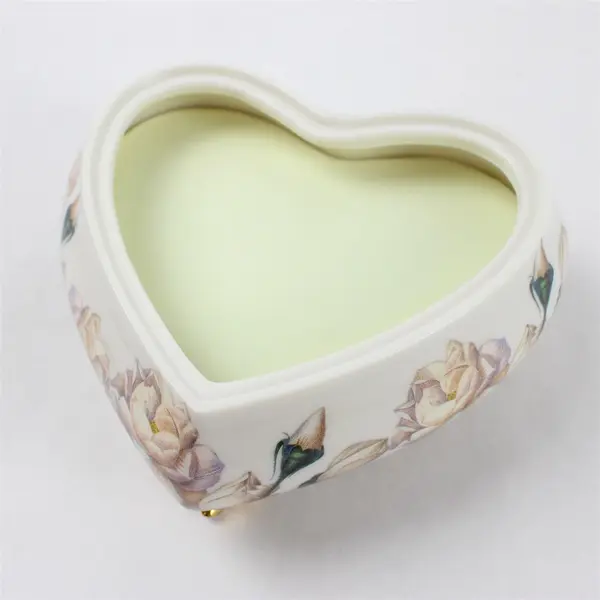 Smithsonian Collection by Goebel Heart-Shaped Musical Trinket Box White Rose