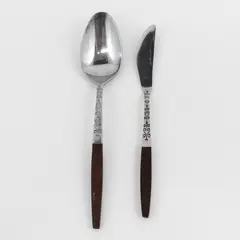 Lot of 2 Interpur INR2 Pattern SS W/Wood Handle Butter Knife Soup Spoon Rare 