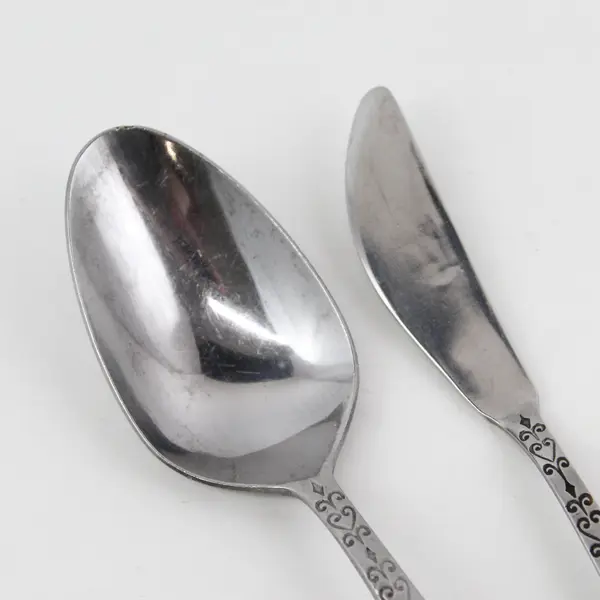 Lot of 2 Interpur INR2 Pattern SS W/Wood Handle Butter Knife Soup Spoon Rare 