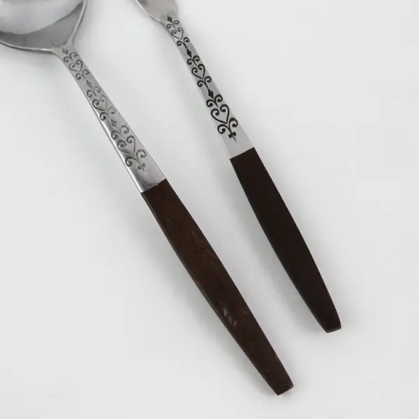 Lot of 2 Interpur INR2 Pattern SS W/Wood Handle Butter Knife Soup Spoon Rare 