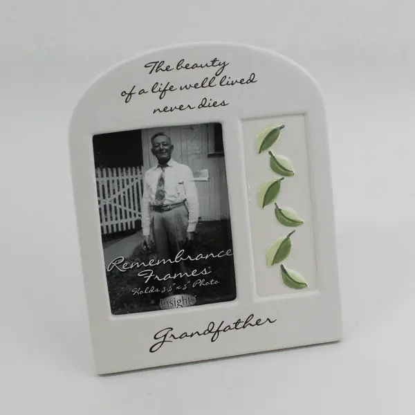 New Grandfather Remembrance Frame White Green Leaves 3.5x5 Memorial