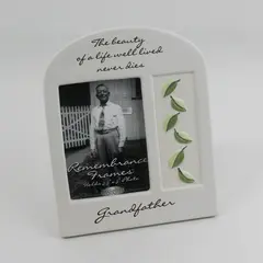 New Grandfather Remembrance Frame White Green Leaves 3.5x5 Memorial