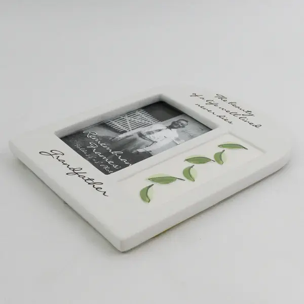 New Grandfather Remembrance Frame White Green Leaves 3.5x5 Memorial