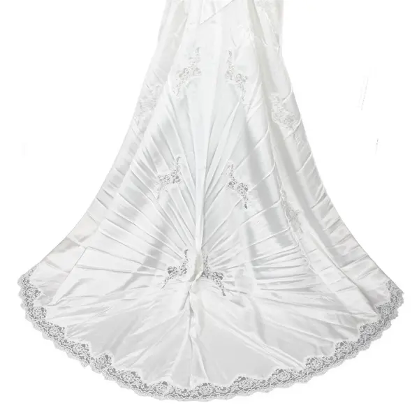 Vintage 1980's Women's 8 White Beaded Lace Long Sleeve Wedding Dress w/Hat& Veil
