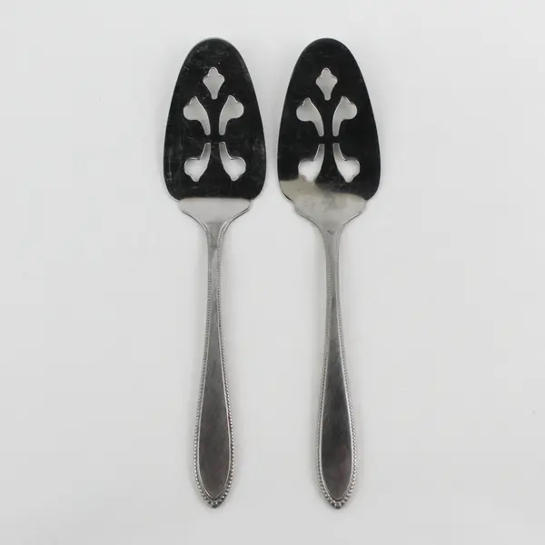 Lot of 2 Interpur INR5 Pattern Stainless Steel Pierced Pie Servers 9.25" Rare