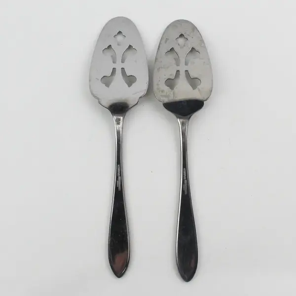 Lot of 2 Interpur INR5 Pattern Stainless Steel Pierced Pie Servers 9.25" Rare