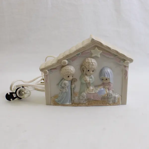 Enesco Precious Moments "O Come Let Us Adore Him" Porcelain Nativity Lite