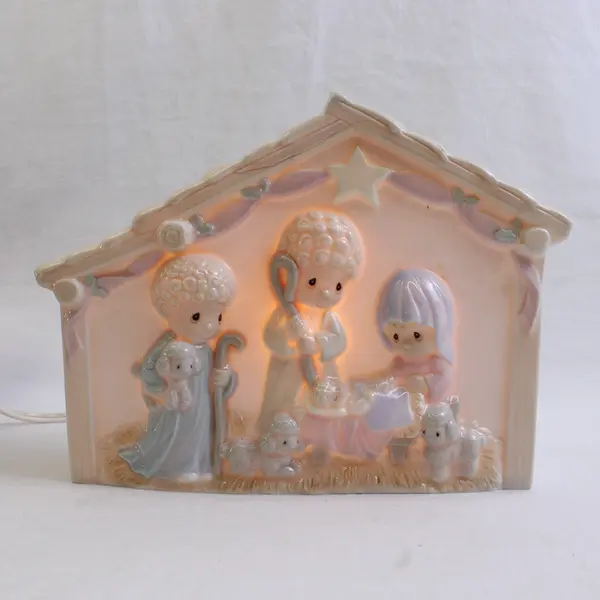 Enesco Precious Moments "O Come Let Us Adore Him" Porcelain Nativity Lite