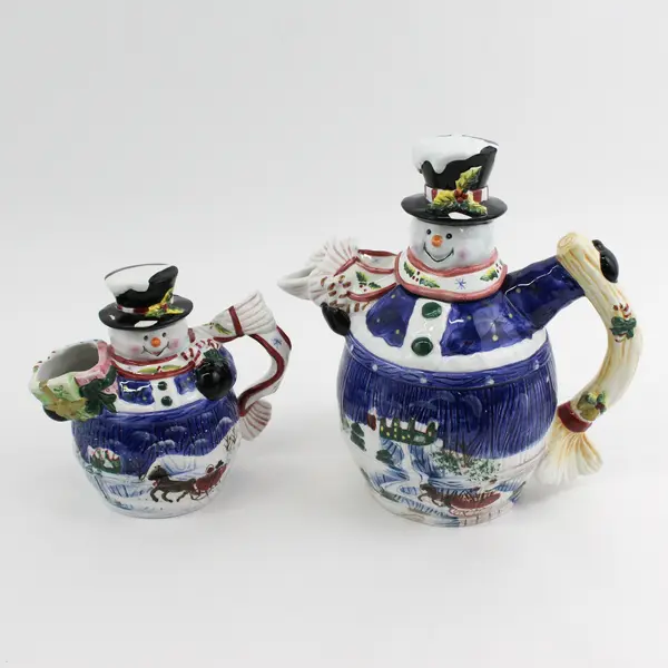 Ceramic Snowman Teapot And Matching Creamer