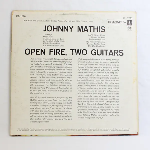 Open Fire, Two Guitars Johnny Mathis 12"  Vinyl Record
