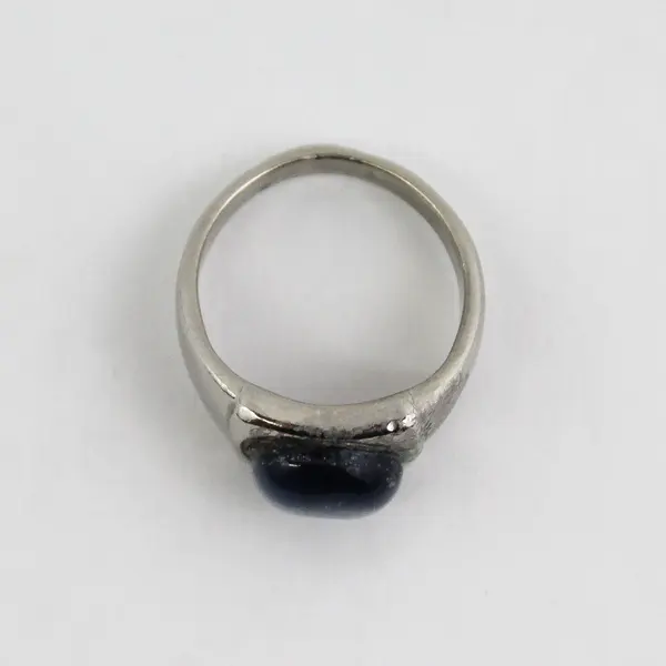 Silver Tone Blue Hawk Eye or Cat's Eye Ring Size 7.75