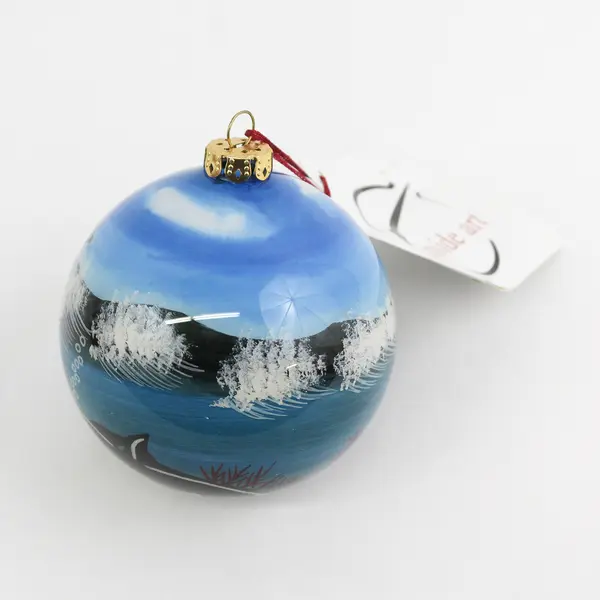 1999 Figi Inside Painted Orcas Glass Christmas Ornament 2.75"