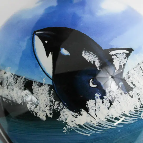 1999 Figi Inside Painted Orcas Glass Christmas Ornament 2.75"