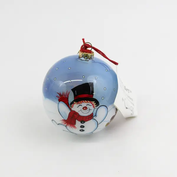 Chase Inside Painted Hand Blown Glass Ornament  Sledding Bears And Snowman