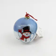 Chase Inside Painted Hand Blown Glass Ornament  Sledding Bears And Snowman