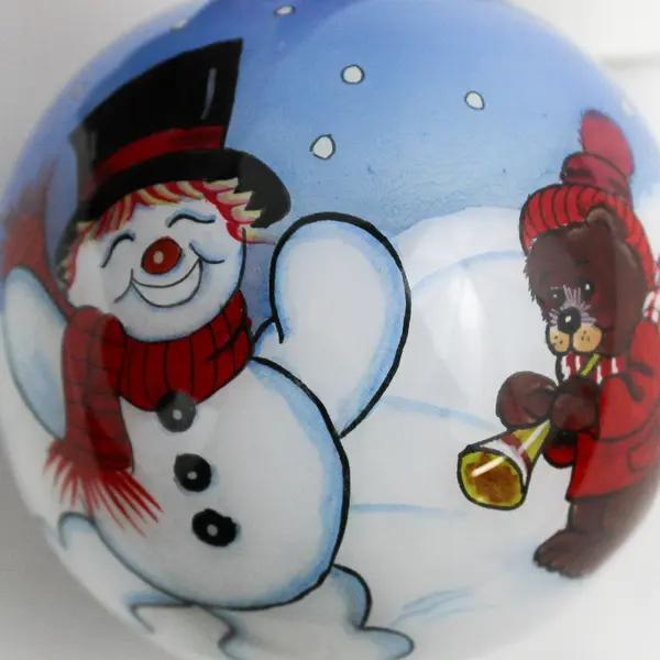 Chase Inside Painted Hand Blown Glass Ornament  Sledding Bears And Snowman