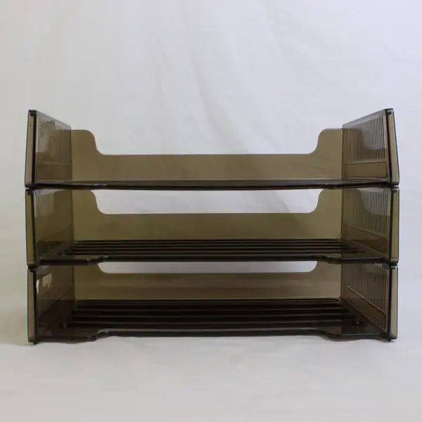 Lot Of 3 Matching Rubbermaid Clear Brown Plastic Stackable Document Trays