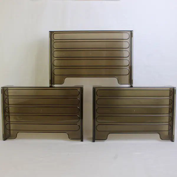 Lot Of 3 Matching Rubbermaid Clear Brown Plastic Stackable Document Trays