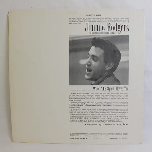 Jimmie Rodgers When the Spirit Moves You 12" Vinyl Record w/ Sleeve