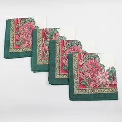 Lot Of 4 Unbranded Green/Red/White Poinsettia Pattern Square Placemats 17" x 17"