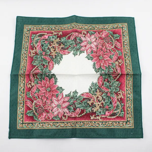 Lot Of 4 Unbranded Green/Red/White Poinsettia Pattern Square Placemats 17" x 17"