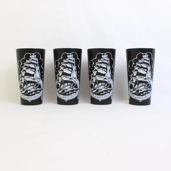 Lot Of 4 Eco Festes Matching Black W/ White Ship Plastic Drinking Cups 5.5"