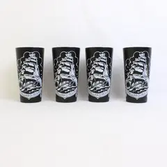 Lot Of 4 Eco Festes Matching Black W/ White Ship Plastic Drinking Cups 5.5"