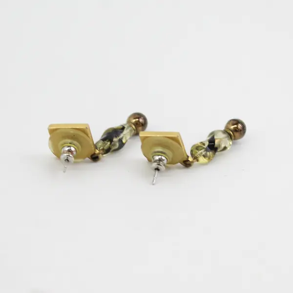 Vintage Gold Tone Celtic Knotwork Earrings with Burnished Beads