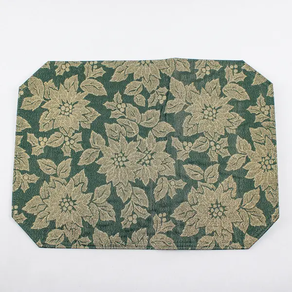  Lot Of 12 Unbranded Fabric Green/Gold Poinsettia Pattern 6 Placemats 6 Napkins